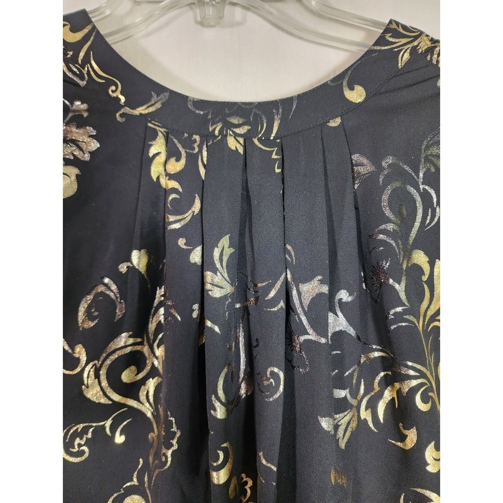 Worthington Woman 1X Black Gold Baroque Blouse Tie Neck Career Top Officecore - Picture 6 of 8